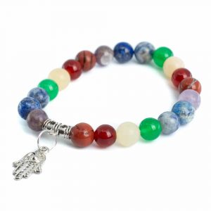 Gemstone Bracelet 7 Chakra with Hamsa Hand - 8 mm