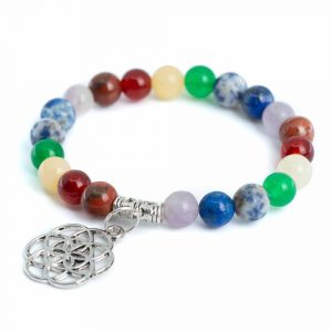 Gemstone Bracelet 7 Chakra with Flower of Life - 8 mm