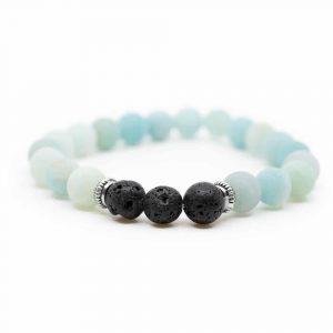 Gemstone Bracelet Amazonite with Lava Stones