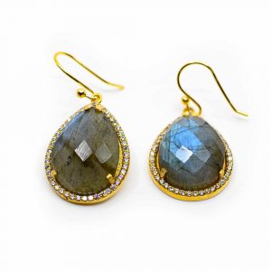 Gemstone Earrings Labradorite Drop-shaped - 925 Silver & Gilt