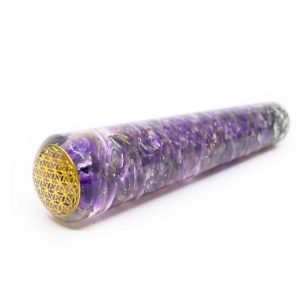 Orgonite Massage Stick Round Amethyst Flower of Life