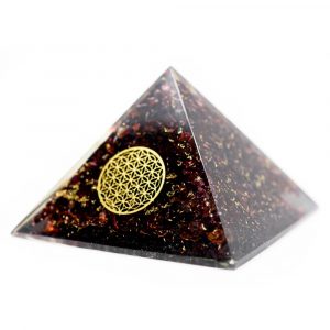 Orgonite Pyramid Garnet with Flower of Life (70 mm)