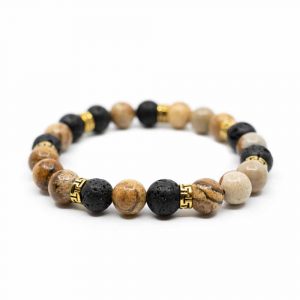 Gemstone Bracelet Jasper/Lava Stone with Gold Rings