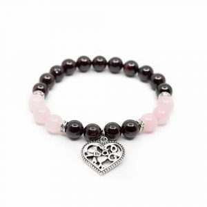 Gemstone Bracelet Garnet/Rose Quartz with Heart