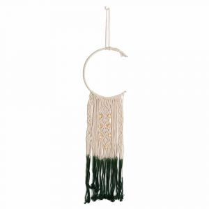 Macramé Half Moon and Wooden Beads White/Green - 40 cm