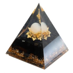 Orgonite Pyramid Black Tourmaline with Quartz Sphere in Lotus Flower (80 mm)