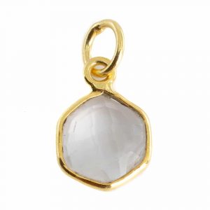 Gemstone Pendant Rose Quartz Hexagon - Gold-Plated - 8 mm