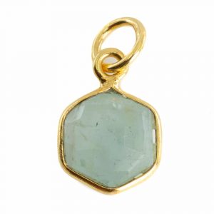 Gemstone Pendant Aquamarine Hexagon - Gold-Plated - 8 mm