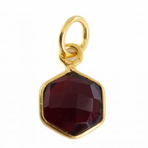 Gemstone Pendant Garnet Hexagon - 925 Silver & Gold Plated - 8 mm