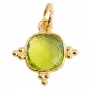 Gemstone Pendant Peridote Square - Silver & Gold Plated - 8 mm