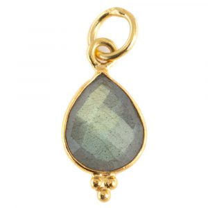 Gemstone Pendant Labradorite Pear Shaped - 925 Silver - Gold Plated - 10 mm