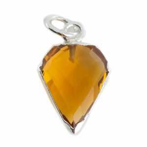 Gemstone Pendant Citrine Diamond Shape - Silver-Plated - 15 x 12 mm