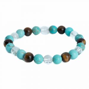 Gemstone Bracelet Turquoise/Rock Crystal/Tiger's Eye - 8 mm