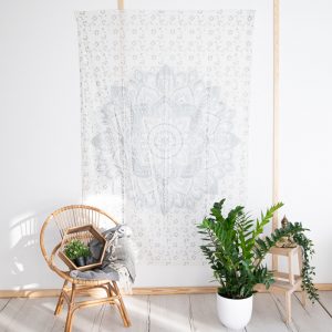 Tapestry Mandala Cotton Silver/White Authentic (215 x 135 cm)