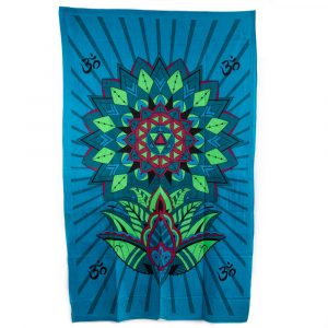 Tapestry Spiritual Cotton Blue Flower with OHM Authentic (215 x 135 cm)