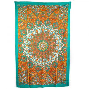 Tapestry Mandala Cotton Orange/Blue Authentic (215 x 135 cm)