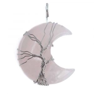 Gemstone Pendant Tree of Life Moon of Rose Quartz (4 cm)