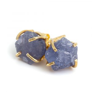 Gemstone Stud Earrings Raw Tanzanite - 925 Silver - Gold Plated