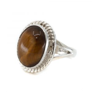 Gemstone Ring Tiger's Eye 925 Silver "Cassavi" (Size 16)