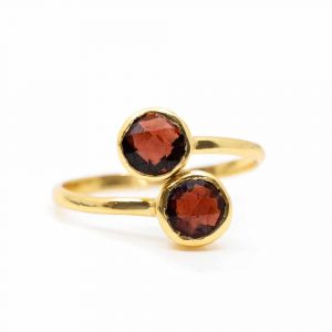 Birthstone Ring Garnet January - 925 Silver & Gold-plated  - Adjustable