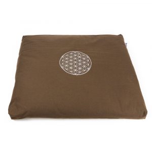 Meditation Mat Zabuton Brown Cotton - Flower of Life - 68 x 56 x 6 cm - incl. Inner Cover