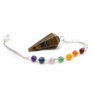 Pendulum Gemstone Tiger Eye Facet with Chakra Bead Necklace