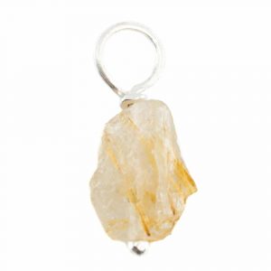 Raw Gemstone Pendant Gold Rutile Quartz 925 Silver (8 - 12 mm)