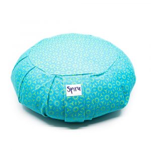 Spiru Meditation Cushion Zafu Pleated Cotton Turquoise - Sun print - 36 x 14 cm