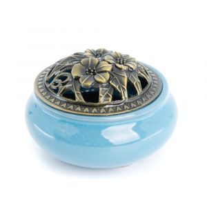 Traditional Tibetan Ceramic Incense Burner Light Blue