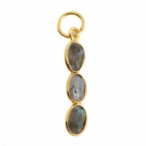 Gemstone Pendant Labradorite 3 Stones - 925 Silver & Gold Plated - 20 x 4 mm