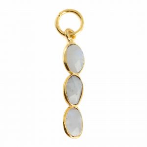 Gemstone Pendant Rainbow Moonstone 3 Stones - 925 Silver & Gold Plated - 20 x 4 mm