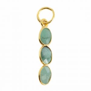 Gemstone Pendant Emerald (Colored) 3 Stones - 925 Silver & Gold Plated - 20 x 4 mm