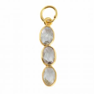 Gemstone Pendant Rock Crystal 3 Stones - 925 Silver & Gold Plated - 20 x 4 mm