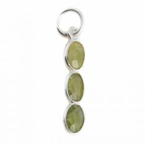 Gemstone Pendant Peridote 3 Stones - 925 Silver - 20 x 4 mm