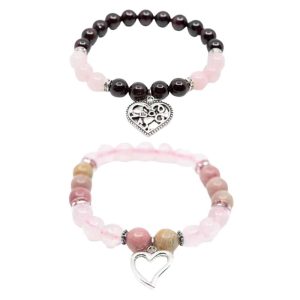 Gemstone Bracelets with Heart Charm Set - Bundle