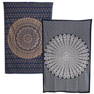 Authentic Wall Tapestries Set with Blue and Black Mandalas - Bundle