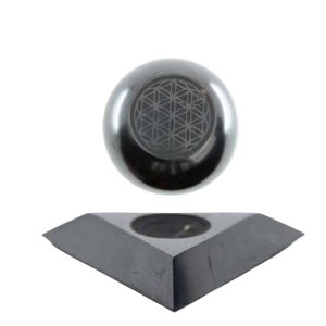 Shungite Gemstone Sphere Flower of Life (50 mm) with Shungite Stand - Bundle