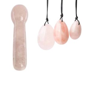 Rose Quartz Yoni Eggs Set with Stick - Bundle