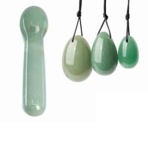 Green Aventurine Yoni Eggs Set with Stick - Bundle