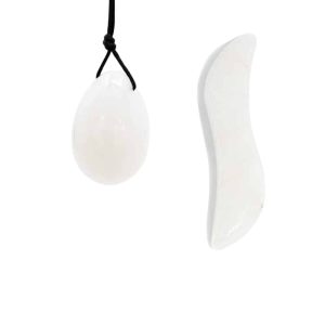 White Jade Yoni Egg & Wand (S-Shape) Set - Bundle