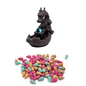 Backflow Incense Burner Dragon with 200 grams Basic Cones - Bundle