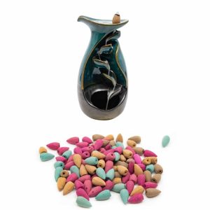 Backflow Incense Burner Vase with 200 grams Basic Cones - Bundle