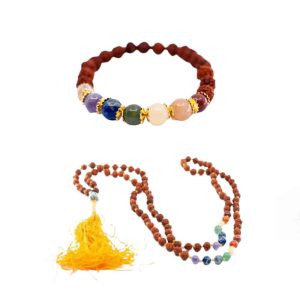 7 Chakra Rudraksha Mala and Lava Stone Bracelet Set - Bundle