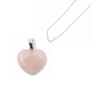 Gemstone Heart Pendant Rose Quartz with Silver Chain – Bundle