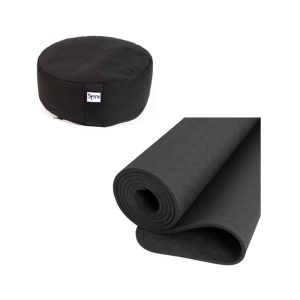 Cotton Meditation Cushion and TPE Yoga Mat Black - Bundle