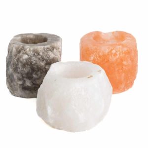 Salt stone tealight holder set of 3 (400-700 grams) - Orange, White, Gray - 9 x 9 x 10 cm