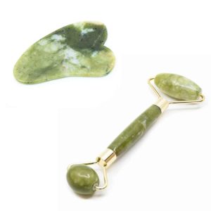 Massage Set Green Jade: Face Roller & Guasha Scraper Heart