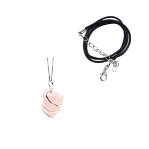 Rough Gemstone Pendant Rose Quartz with Simple Chain – Bundle