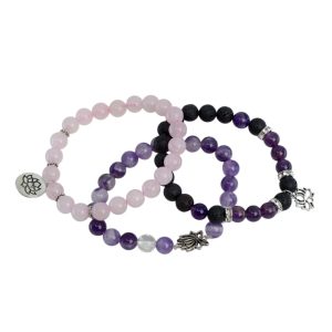 Gemstone Bracelets with Lotus Charm Set - Bundle